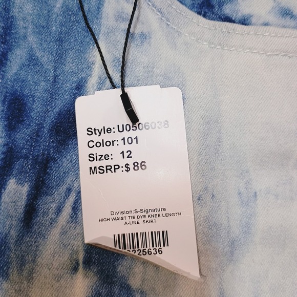 Suzanne Betro Denim Jeans Skirt Stretch Tye Dye Size 12 Nwt - Picture 3 of 8